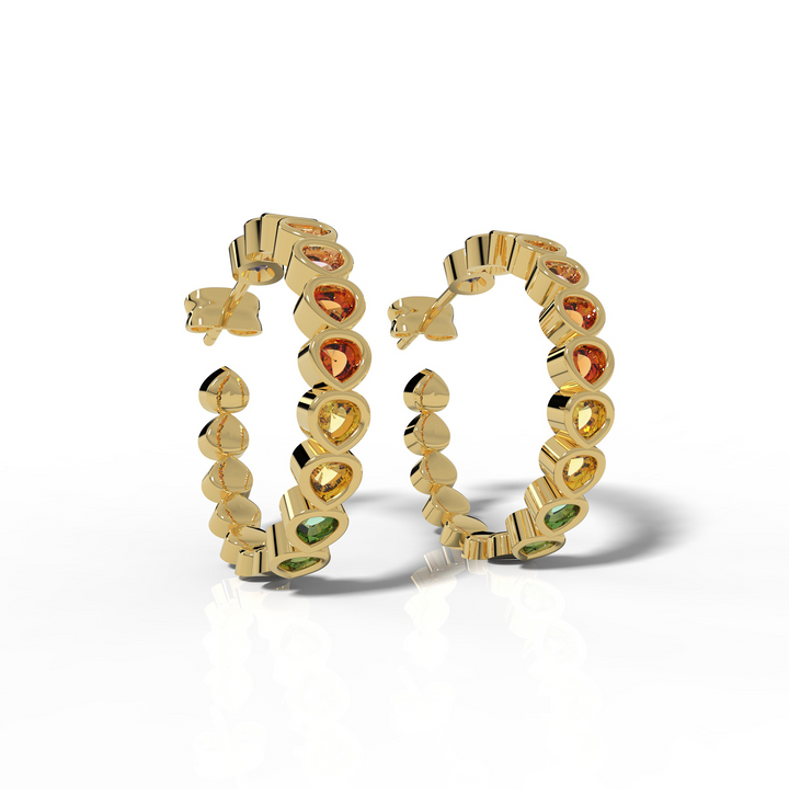 Pear Cut Rainbow Sapphire Huggie Hoop Earring Yellow Gold Plated, Hallmarked 925 Sterling Silver