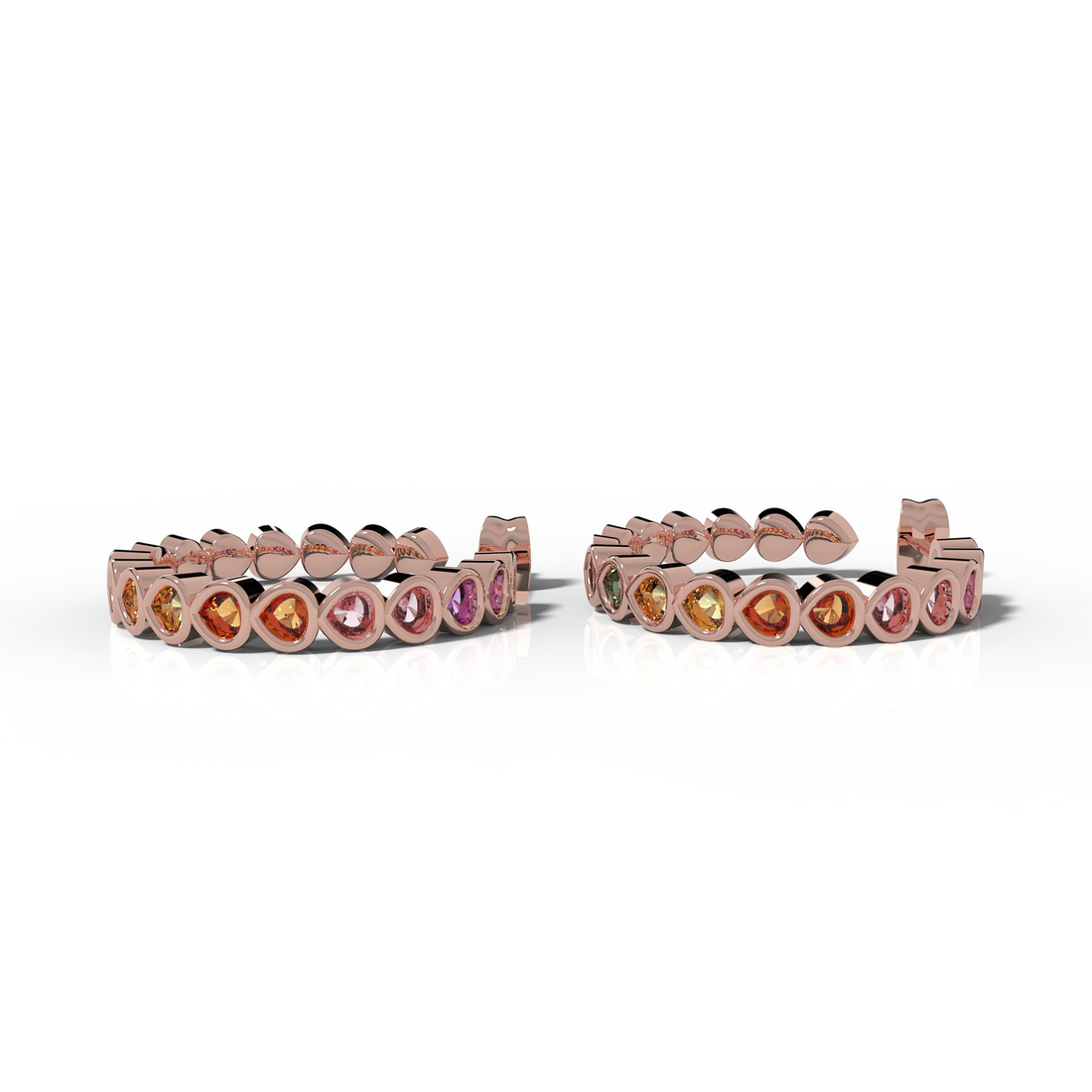 Pear Cut Rainbow Sapphire Huggie Hoop Earring, Hallmarked 925 Sterling Silver