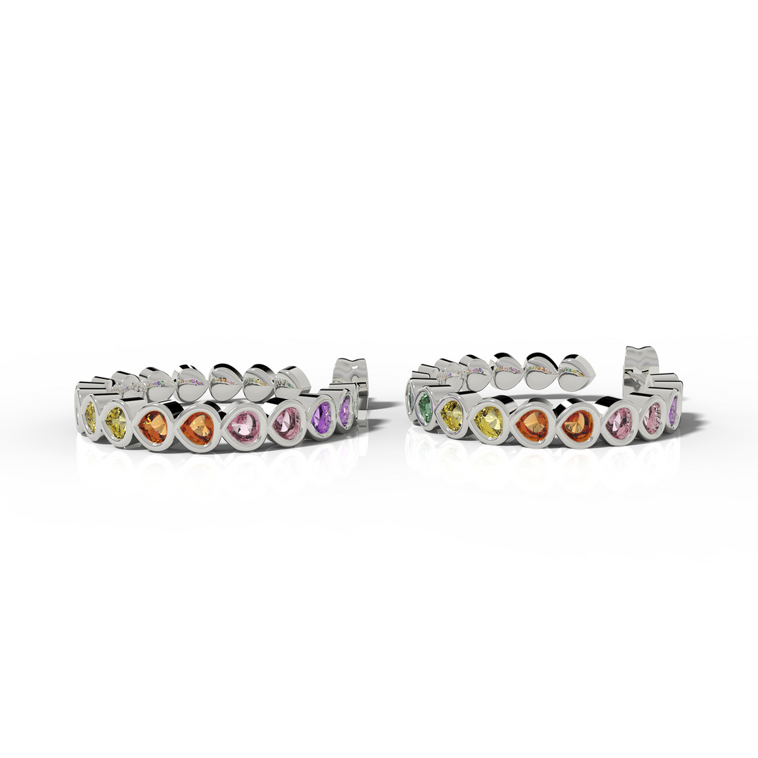 Pear Cut Rainbow Sapphire Huggie Hoop Earring, Hallmarked 925 Sterling Silver