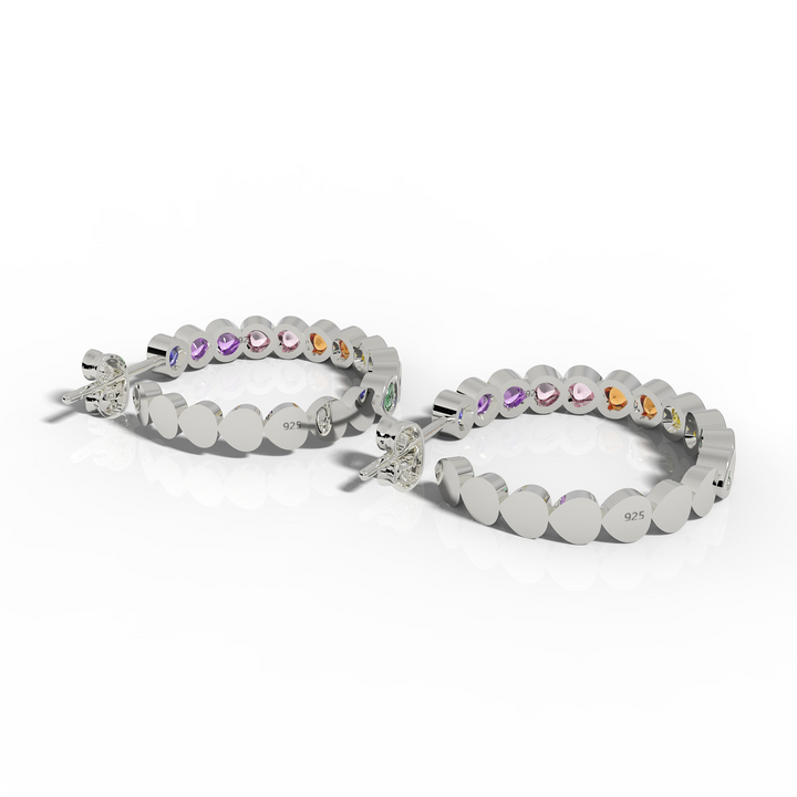 Pear Cut Rainbow Sapphire Huggie Hoop Earring, Hallmarked 925 Sterling Silver