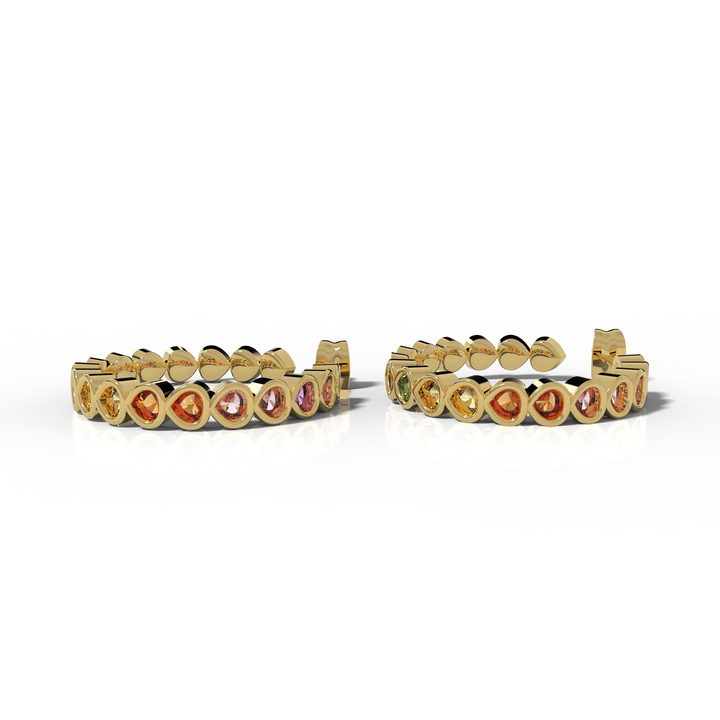Pear Cut Rainbow Sapphire Huggie Hoop Earring Yellow Gold Plated, Hallmarked 925 Sterling Silver