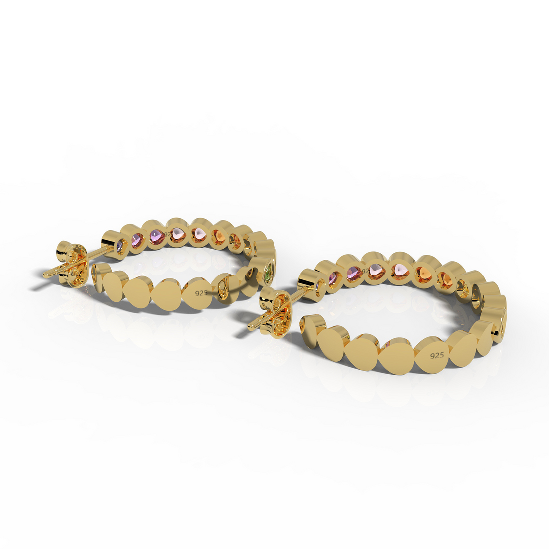 Pear Cut Rainbow Sapphire Huggie Hoop Earring Yellow Gold Plated, Hallmarked 925 Sterling Silver