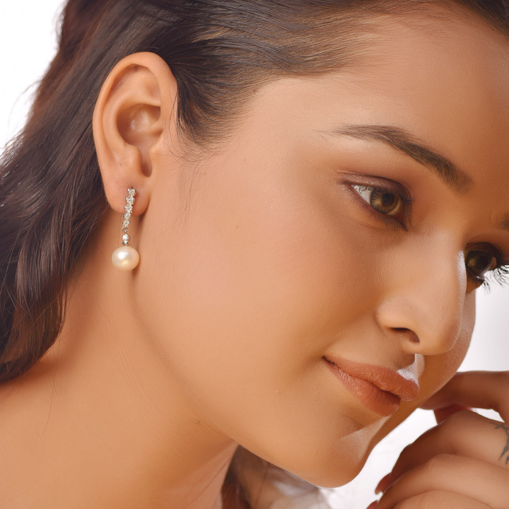 Pearl Drop Dangle Earrings For Women, Hallmarked 925 Sterling Silver