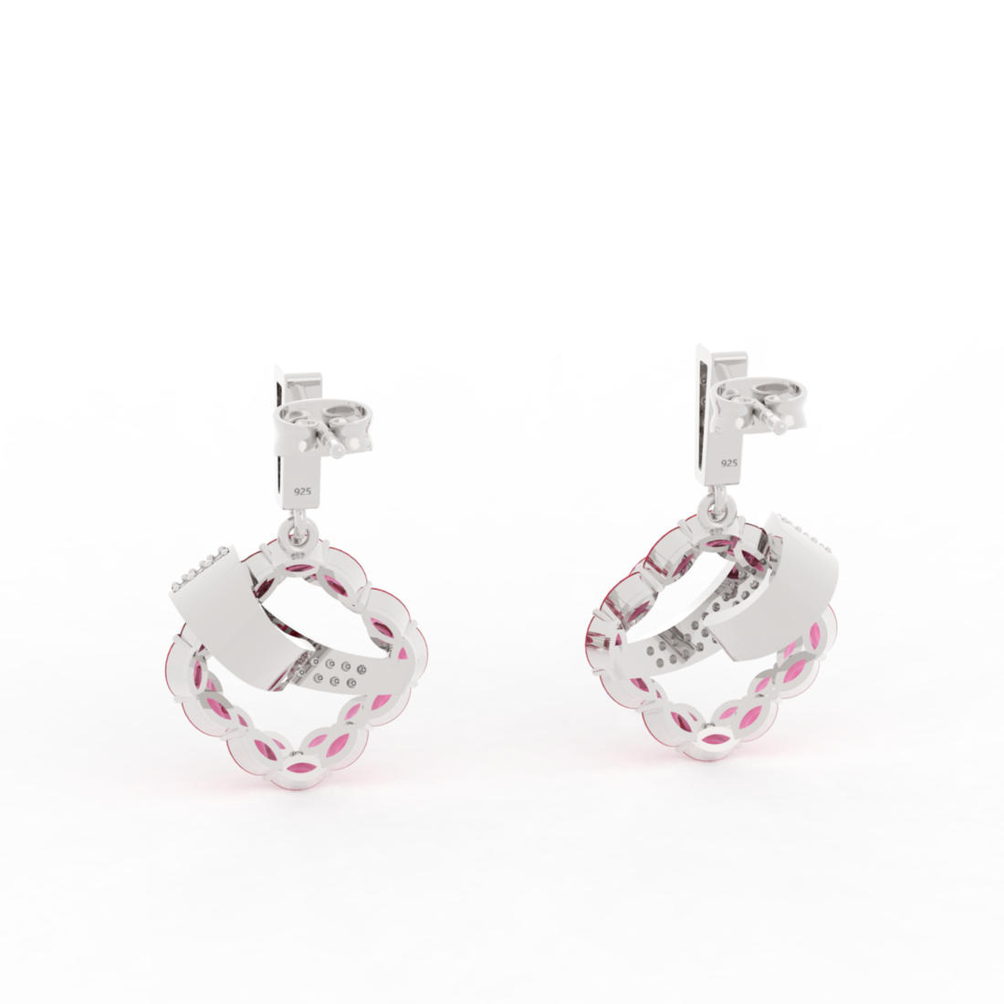 Radiant Ribbon Dangle Ruby Earrings, Hallmarked 925 Sterling Silver