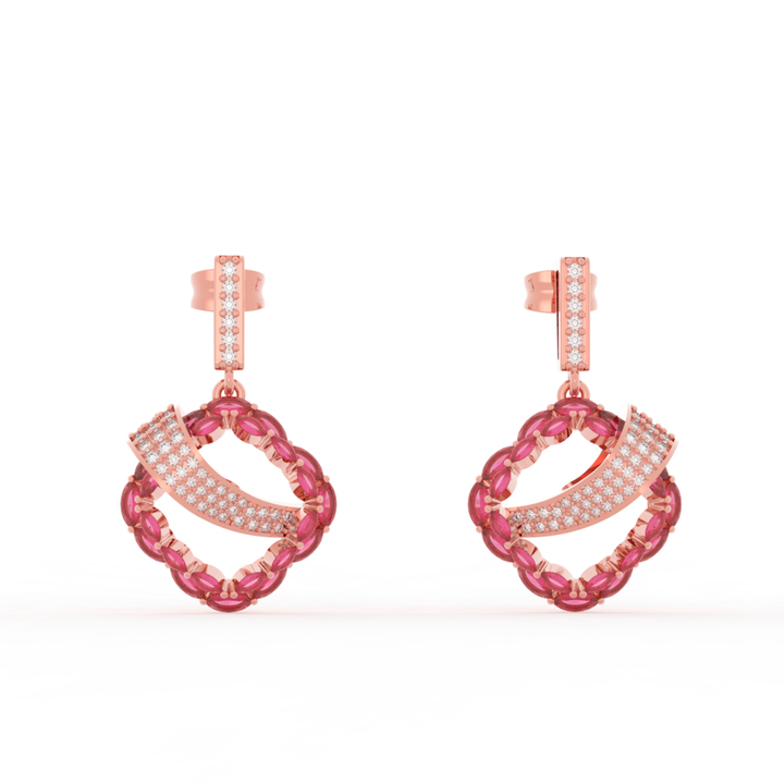 Radiant Ribbon Dangle Ruby Earrings, Hallmarked 925 Sterling Silver