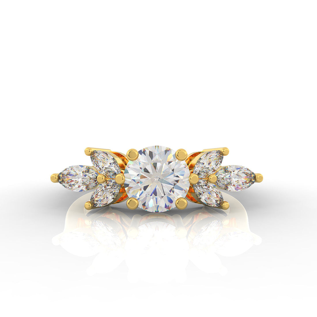 Round & Marquise Cluster Wedding Ring, Hallmarked 925 Sterling Silver