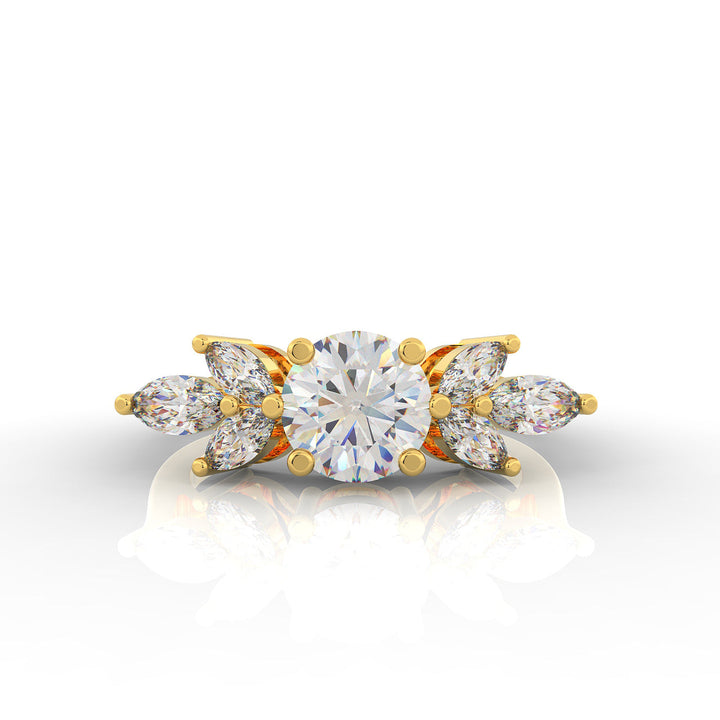 Round & Marquise Cluster Wedding Ring, Hallmarked 925 Sterling Silver