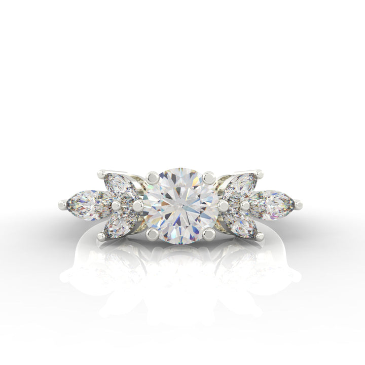 Round & Marquise Cluster Wedding Ring, Hallmarked 925 Sterling Silver