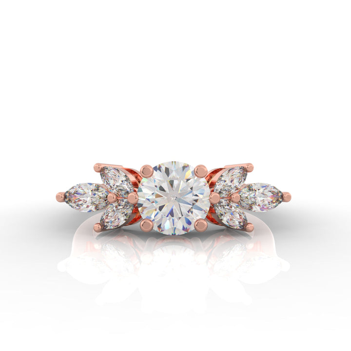Round & Marquise Cluster Wedding Ring, Hallmarked 925 Sterling Silver