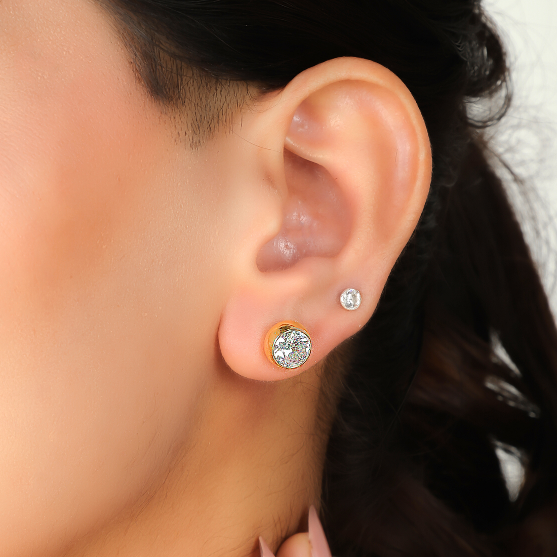 Round Zircon Cocktail Stud For Daily Wear, Hallmarked 925 Sterling Silver