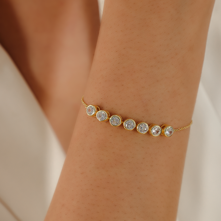 Seven Stone Chain Bracelet For Her, Hallmarked 925 Sterling Silver