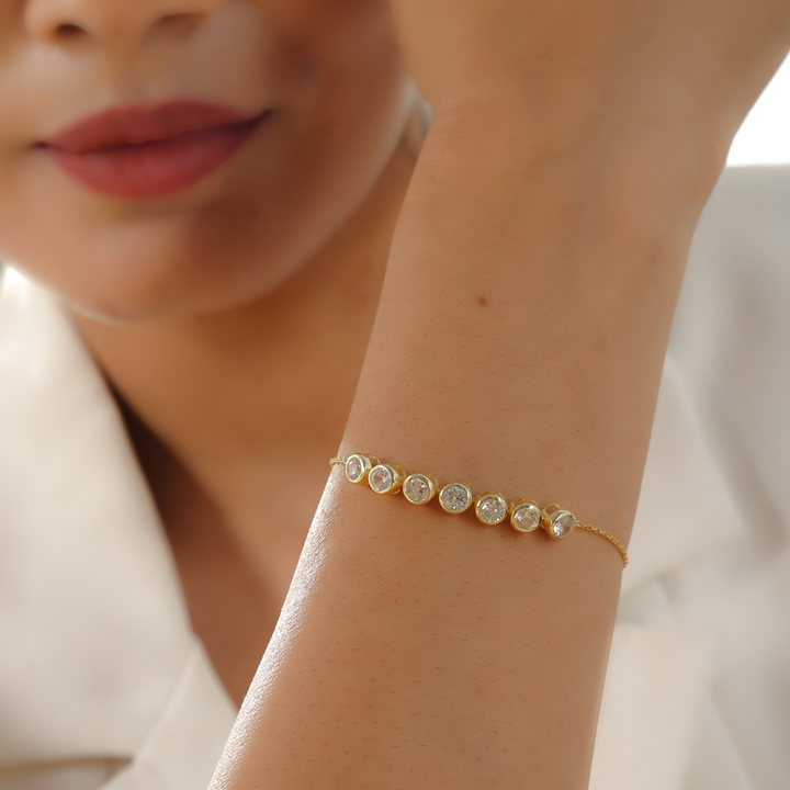 Seven Stone Chain Bracelet For Her, Hallmarked 925 Sterling Silver