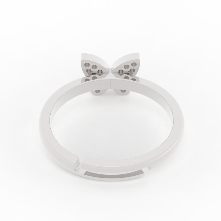 Shimmery Butterfly Cute Ring- Hallmarked 925 Sterling Silver White Gold