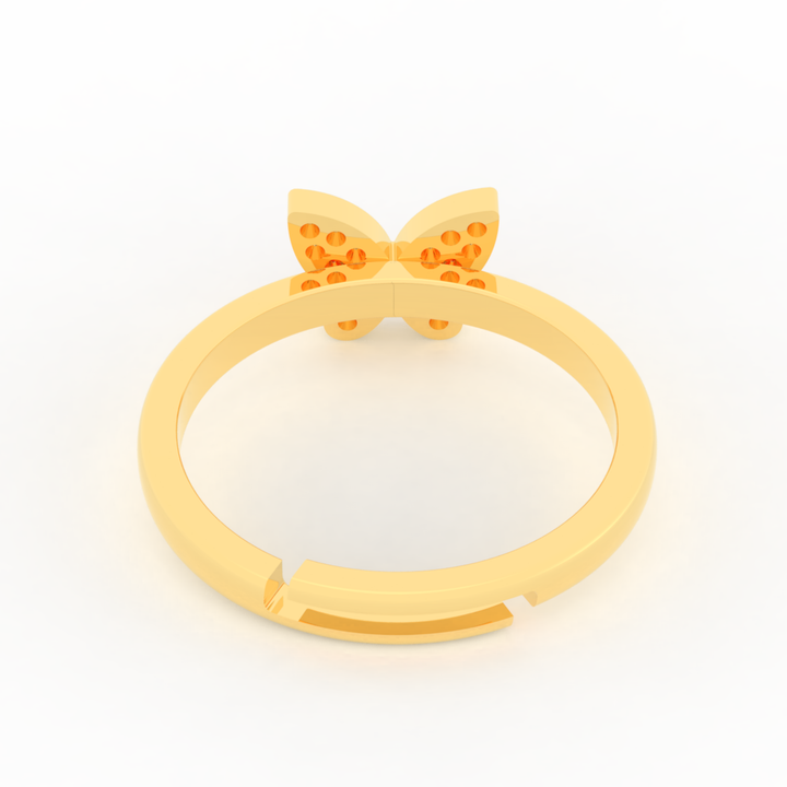 Shimmery Butterfly Cute Ring- Hallmarked 925 Sterling Silver Yellow Gold