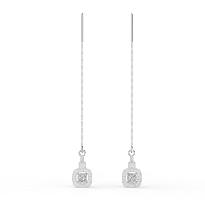 Sleek Chain Solitaire Drop Earrings For Wedding, Hallmarked 925 Sterling Silver