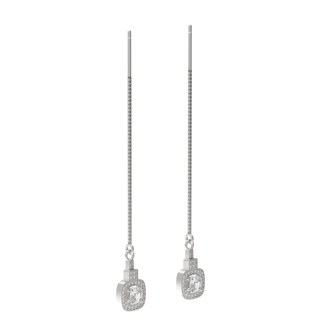 Sleek Chain Solitaire Drop Earrings For Wedding, Hallmarked 925 Sterling Silver
