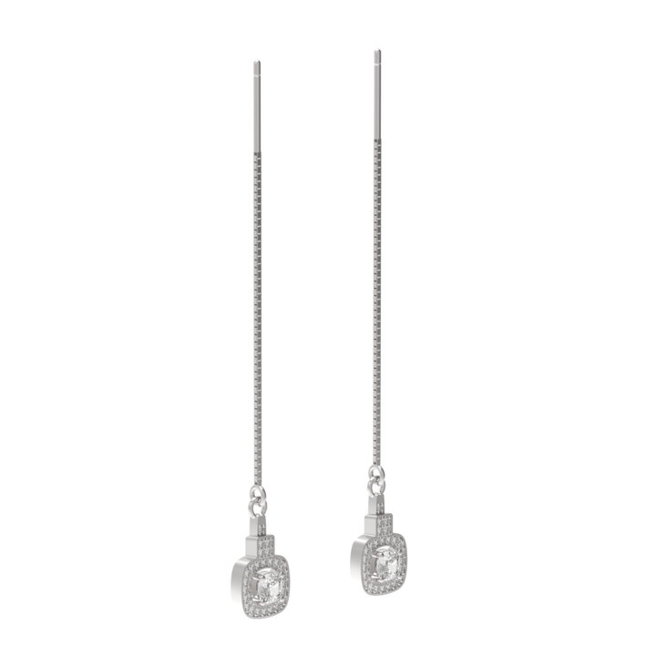 Sleek Chain Solitaire Drop Earrings For Wedding, Hallmarked 925 Sterling Silver