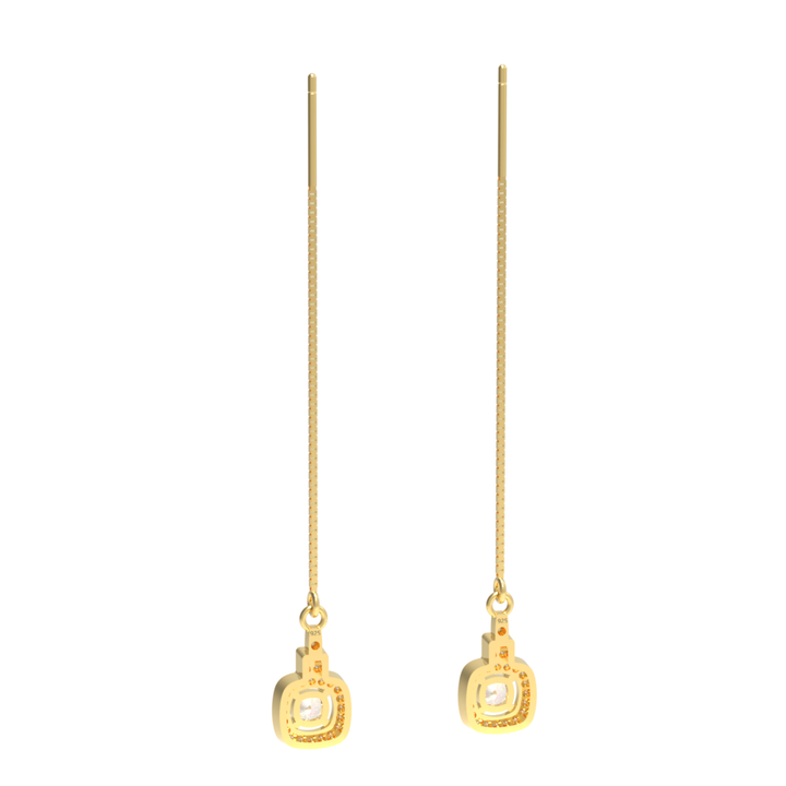 Sleek Chain Solitaire Drop Earrings For Wedding, Hallmarked 925 Sterling Silver