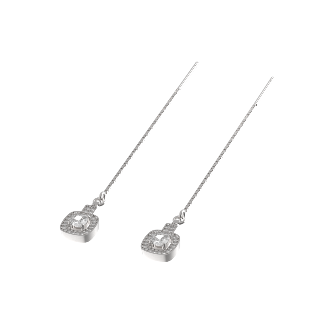 Sleek Chain Solitaire Drop Earrings For Wedding, Hallmarked 925 Sterling Silver