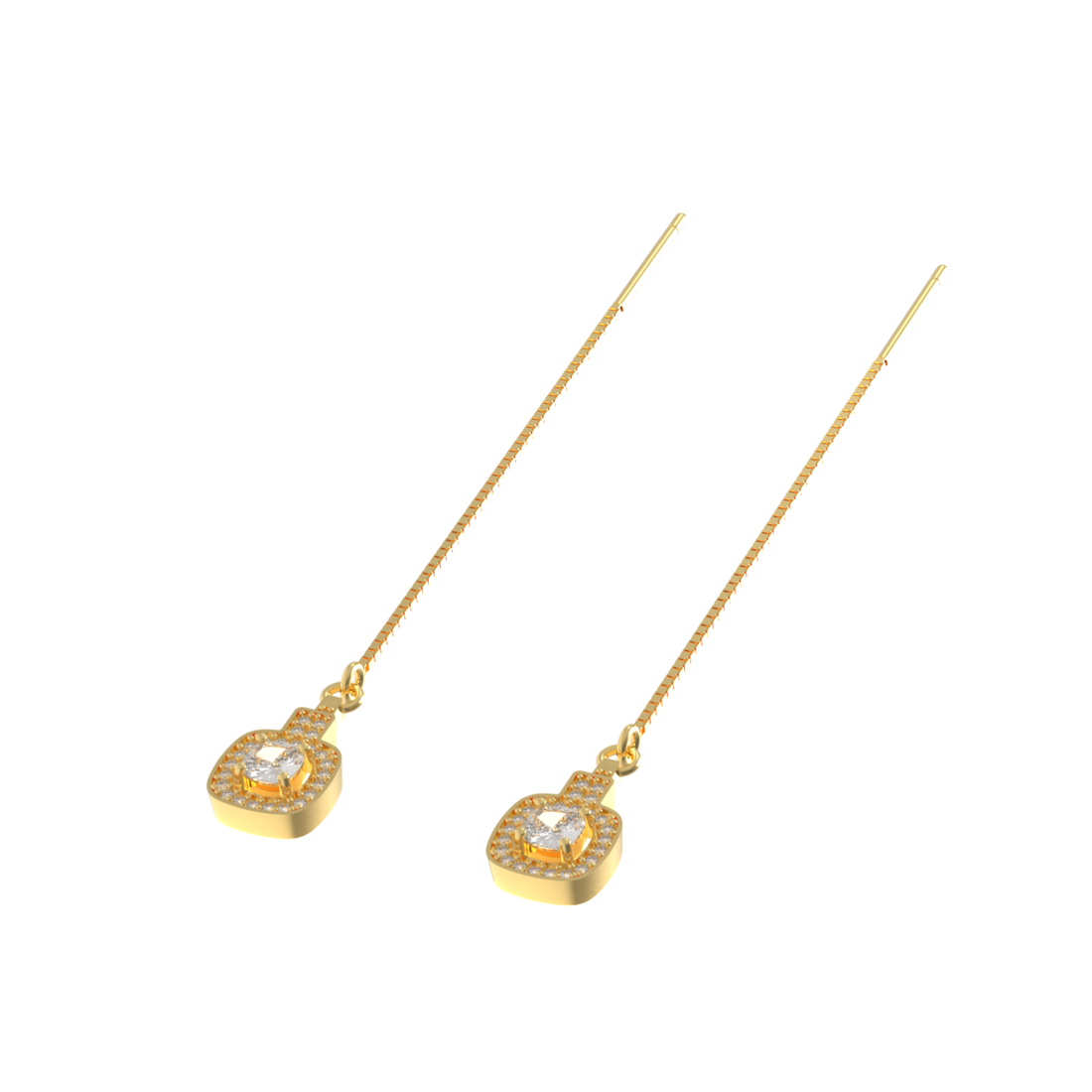 Sleek Chain Solitaire Drop Earrings For Wedding, Hallmarked 925 Sterling Silver