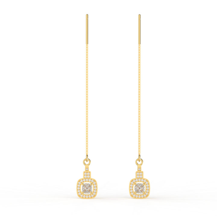 Sleek Chain Solitaire Drop Earrings For Wedding, Hallmarked 925 Sterling Silver