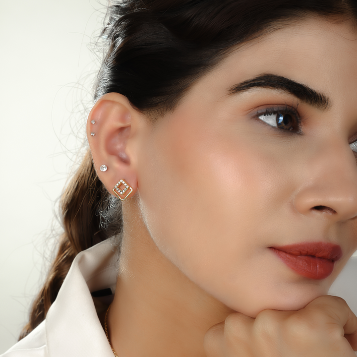 Snarled Squares Geometrical Stud Earrings, Hallmarked 925 Sterling Silver