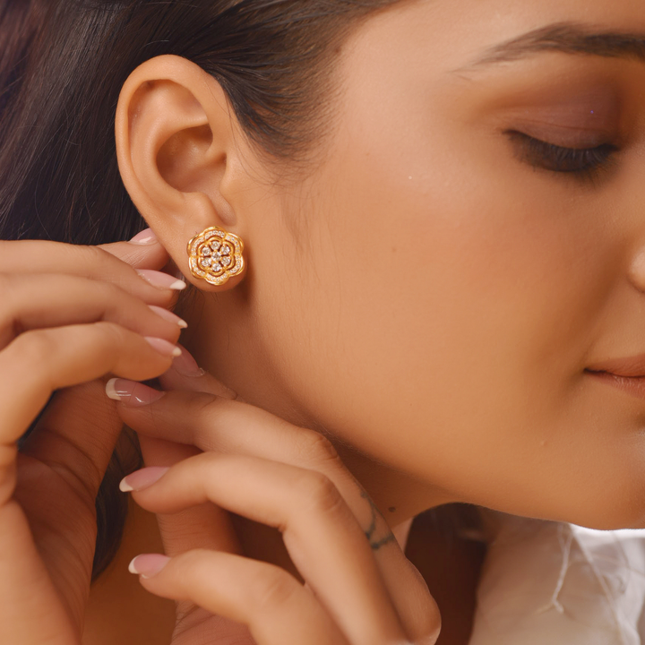 Solitaire Flower Stud Earrings For Her, Hallmarked 925 Sterling Silver