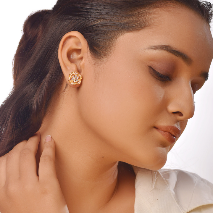Solitaire Flower Stud Earrings For Her, Hallmarked 925 Sterling Silver