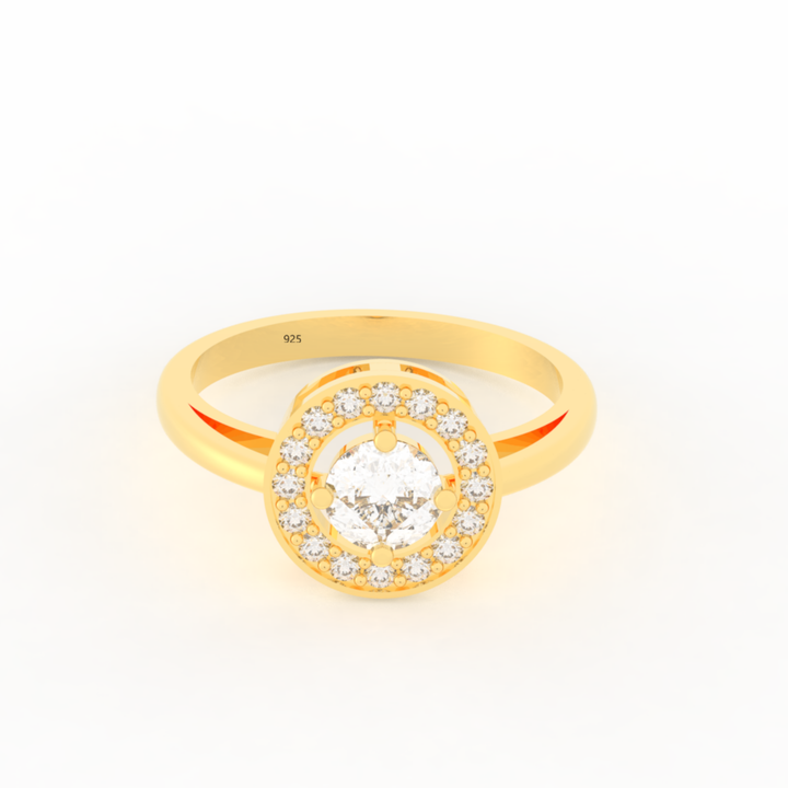 Solitaire Halo Engagement Ring, Hallmarked 925 Sterling Silver Yellow Gold