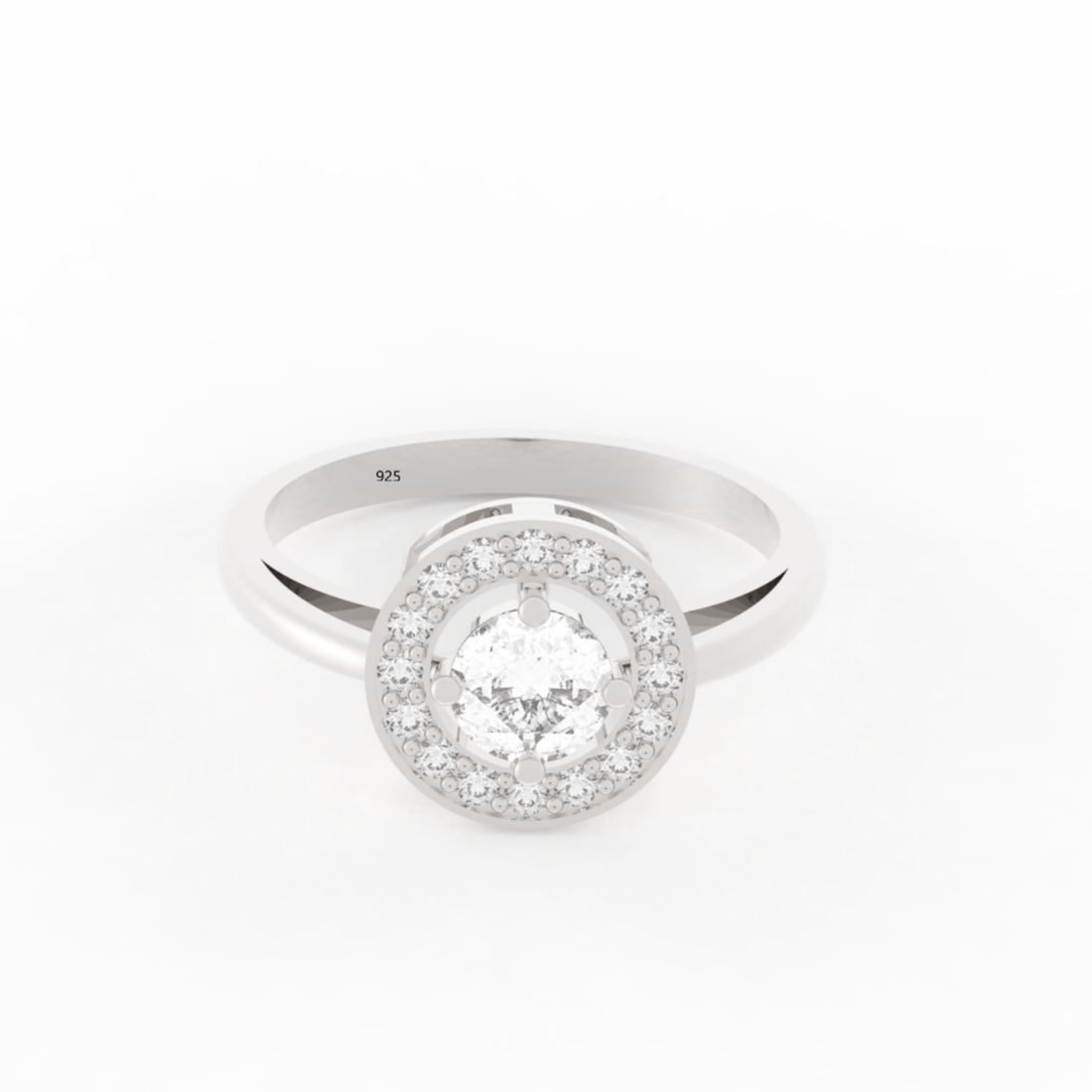 Solitaire Halo Engagement Ring White Gold Plated, Hallmarked 925 Sterling Silver White Gold