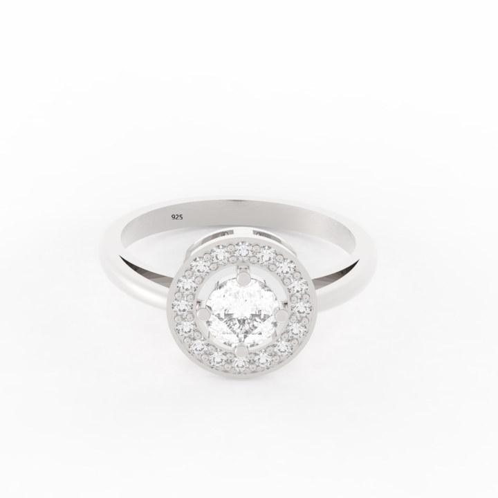 Solitaire Halo Engagement Ring White Gold Plated, Hallmarked 925 Sterling Silver White Gold