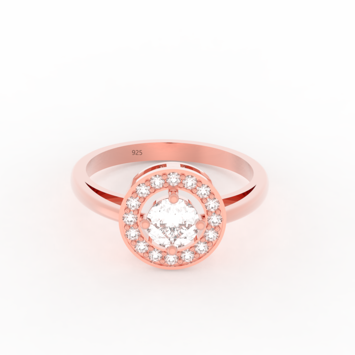 Solitaire Halo Engagement Ring, Hallmarked 925 Sterling Silver Rose Gold