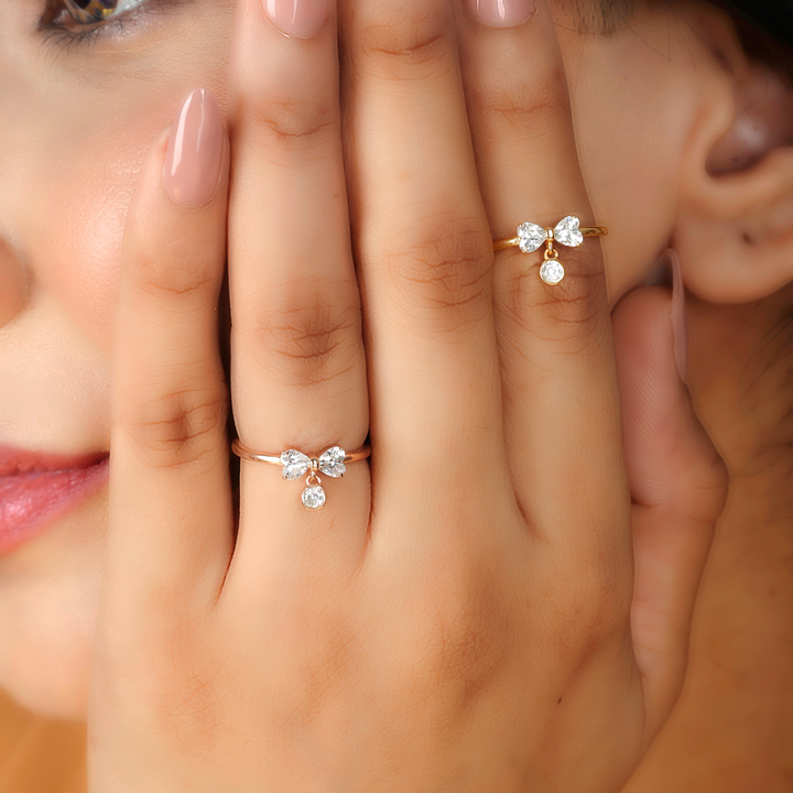 Sparkling Bow Charm Engagement Ring – Hallmarked 925 Sterling Silver Rose Gold Plated | Elegant & Romantic Jewelry