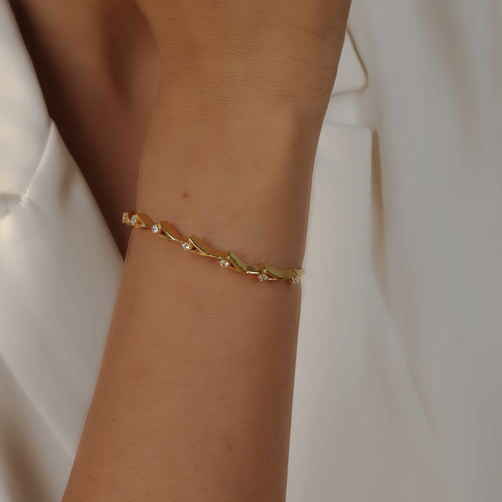 Sparkling Flower Bangle Bracelet For Her, Hallmarked 925 Sterling Silver