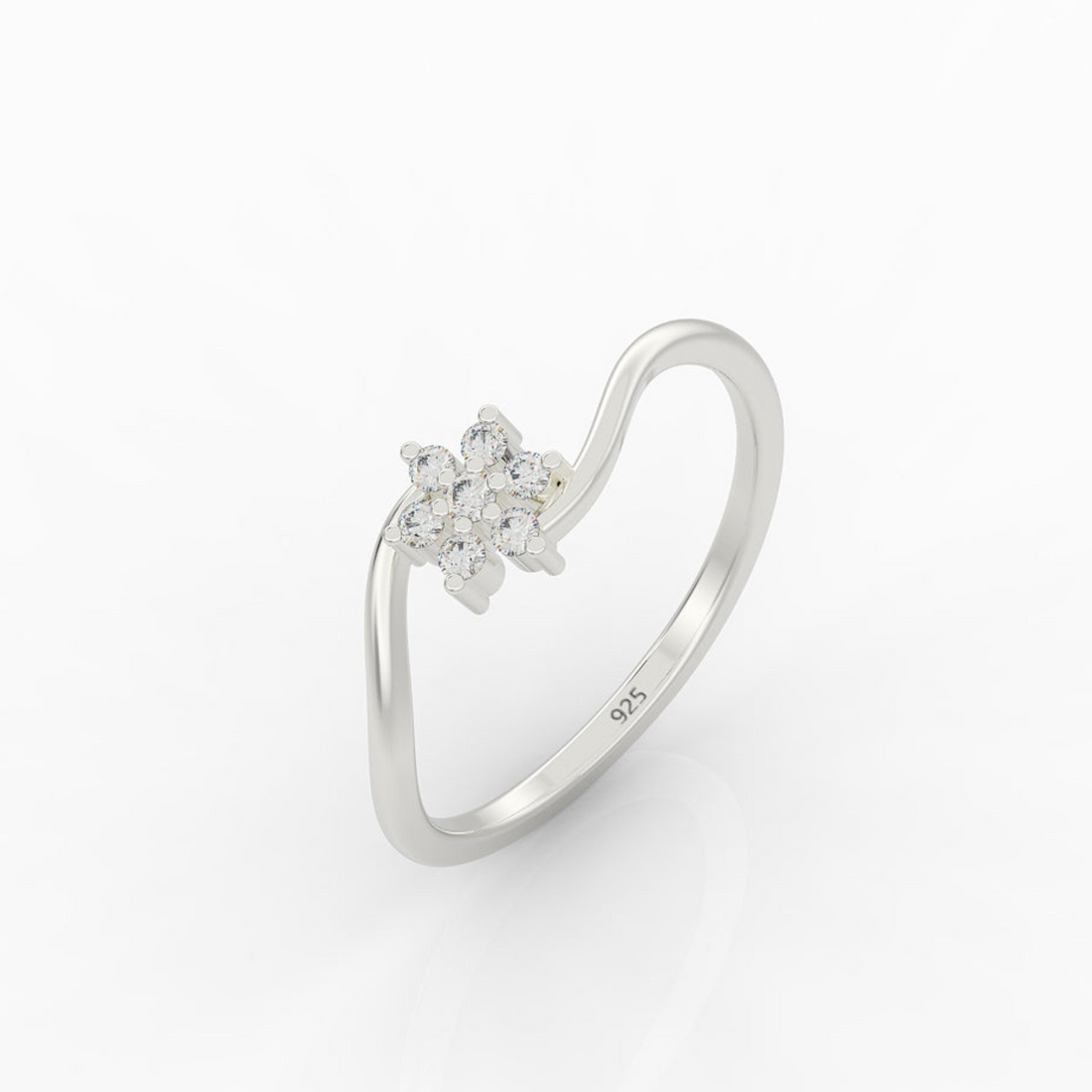 Sparkling Flower Solitaire Ring, Hallmarked 925 Sterling Silver