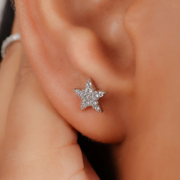 Sparkling Star Stud Earrings For Girlfriend, Hallmarked 925 Sterling Silver