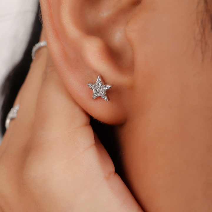 Sparkling Star Stud Earrings For Girlfriend, Hallmarked 925 Sterling Silver