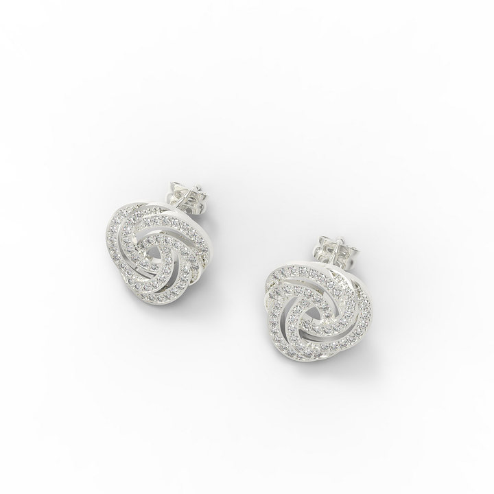 Spiral Bloom Trinity Dazzling Stud Earring, Hallmarked 925 Sterling Silver