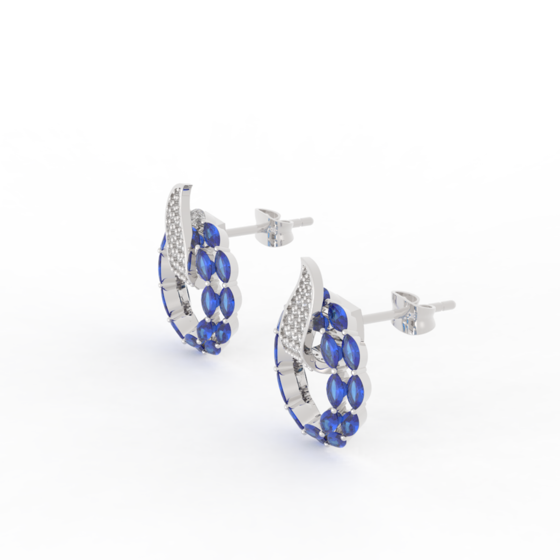 Sterlyn Blue Stone Unique Stud Earrings, Hallmarked 925 Sterling Silver