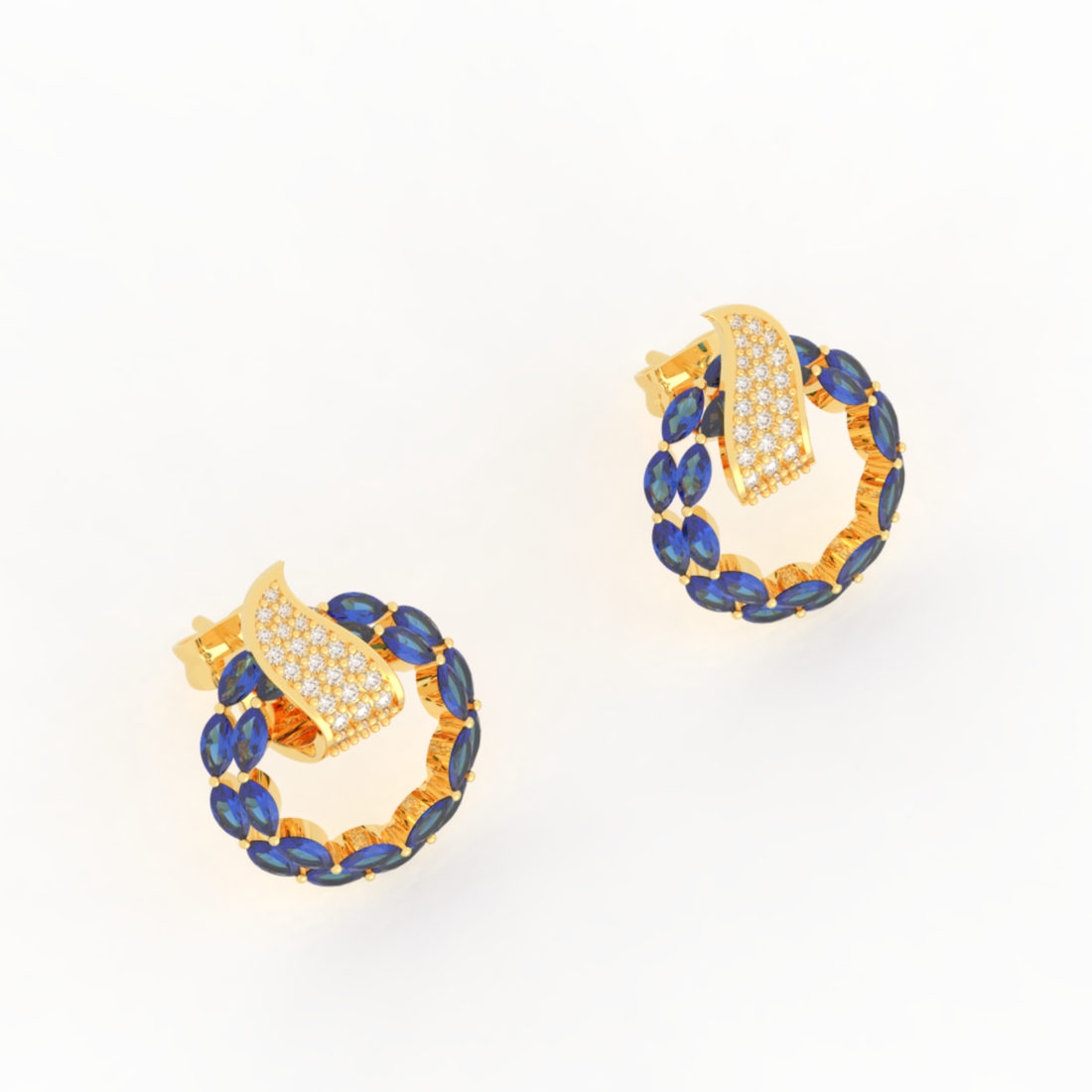 Sterlyn Blue Stone Unique Stud Earrings, Hallmarked 925 Sterling Silver