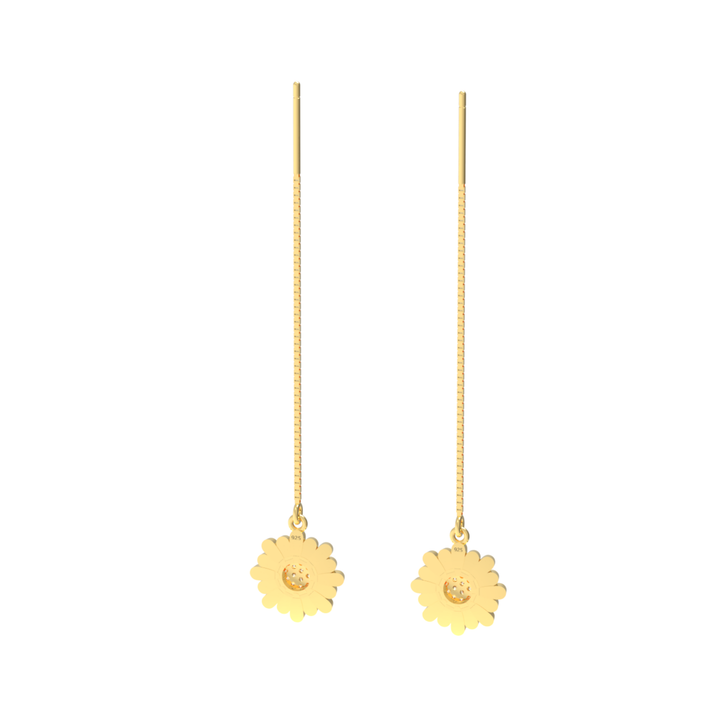 Sunflower Threader Earrings For Women, Hallmarked 925 Sterling Silver