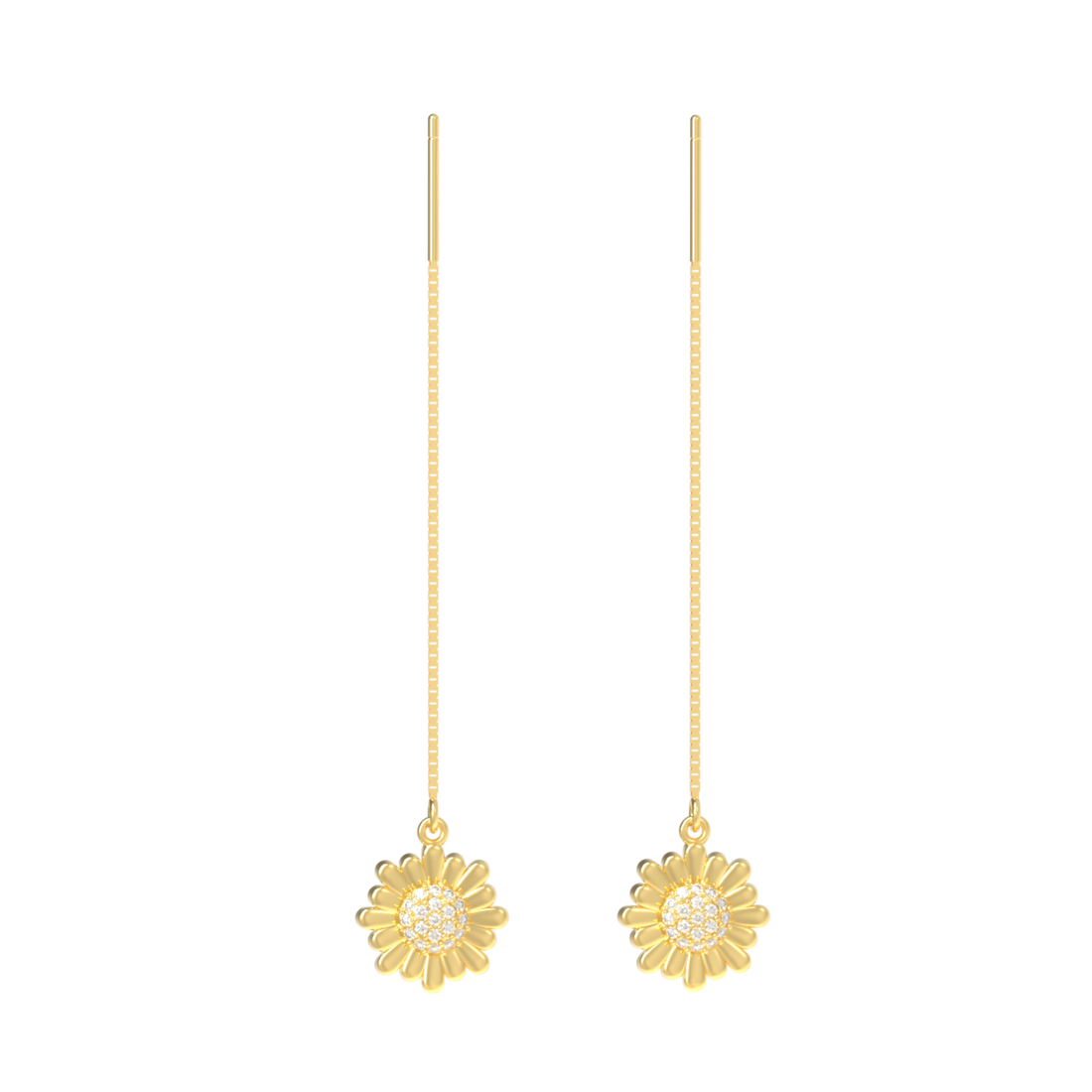 Sunflower Threader Earrings For Women, Hallmarked 925 Sterling Silver
