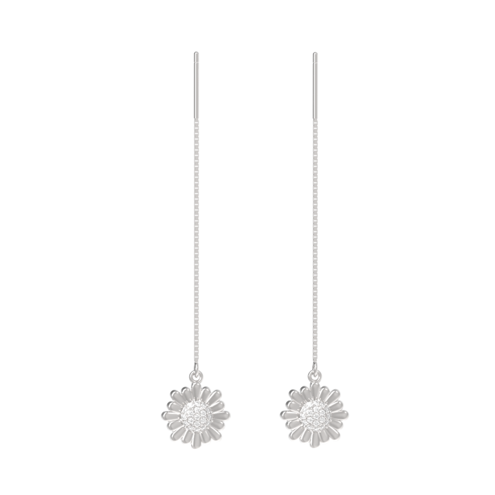 Sunflower Threader Earrings For Women, Hallmarked 925 Sterling Silver