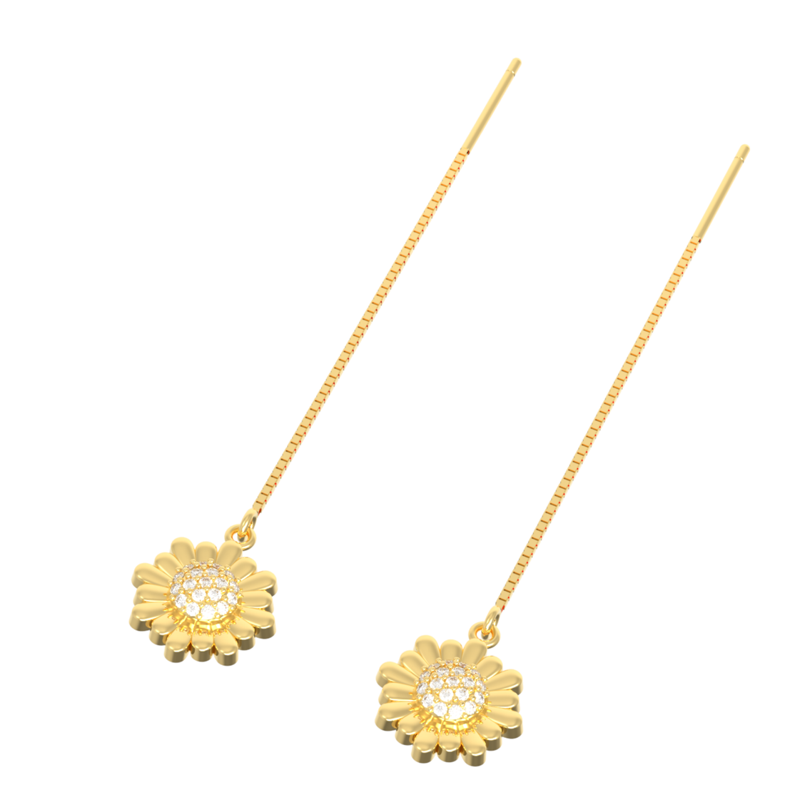 Sunflower Threader Earrings For Women, Hallmarked 925 Sterling Silver