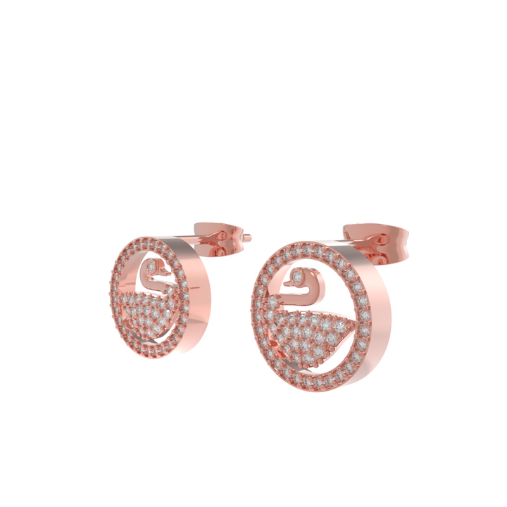 Swan Accent Round Stud Earrings, Hallmarked 925 Sterling Silver
