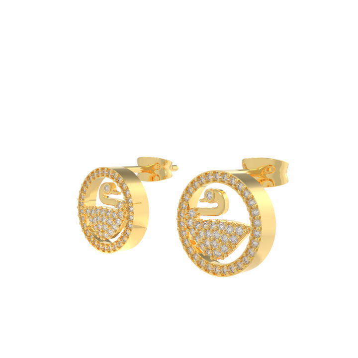 Swan Accent Round Stud Earrings, Hallmarked 925 Sterling Silver