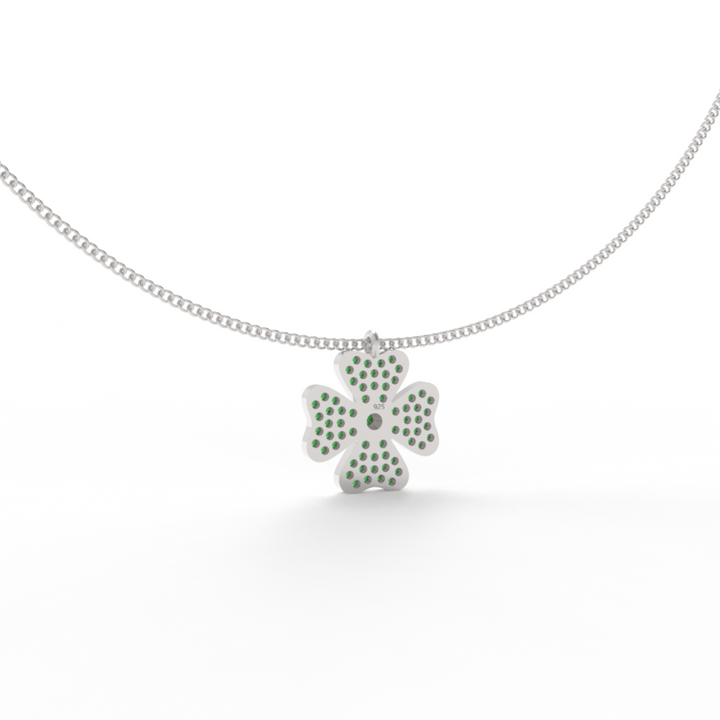 TSavorite Clover Leaf Pendant With Chain, Hallmarked 925 Sterling Silver