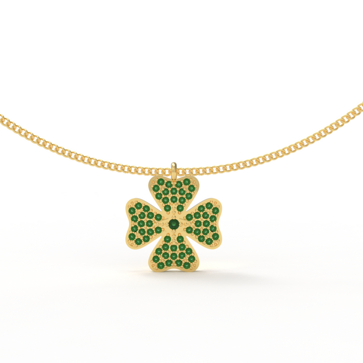 TSavorite Clover Leaf Pendant With Chain, Hallmarked 925 Sterling Silver