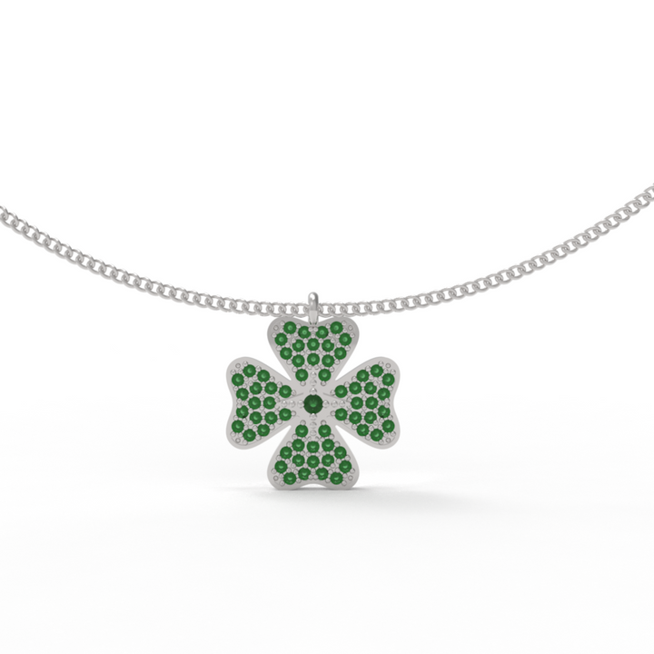 TSavorite Clover Leaf Pendant With Chain, Hallmarked 925 Sterling Silver