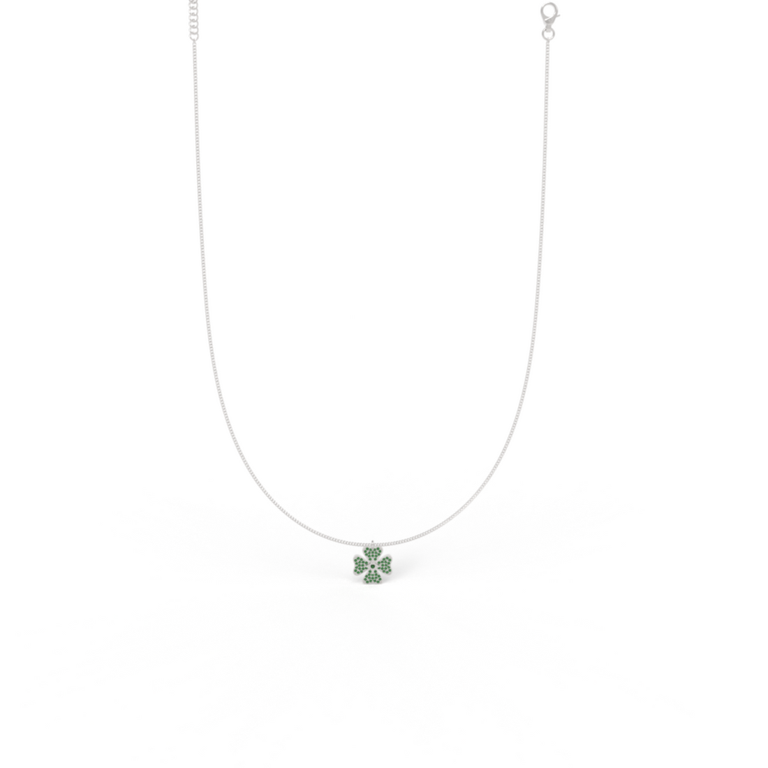 TSavorite Clover Leaf Pendant With Chain, Hallmarked 925 Sterling Silver